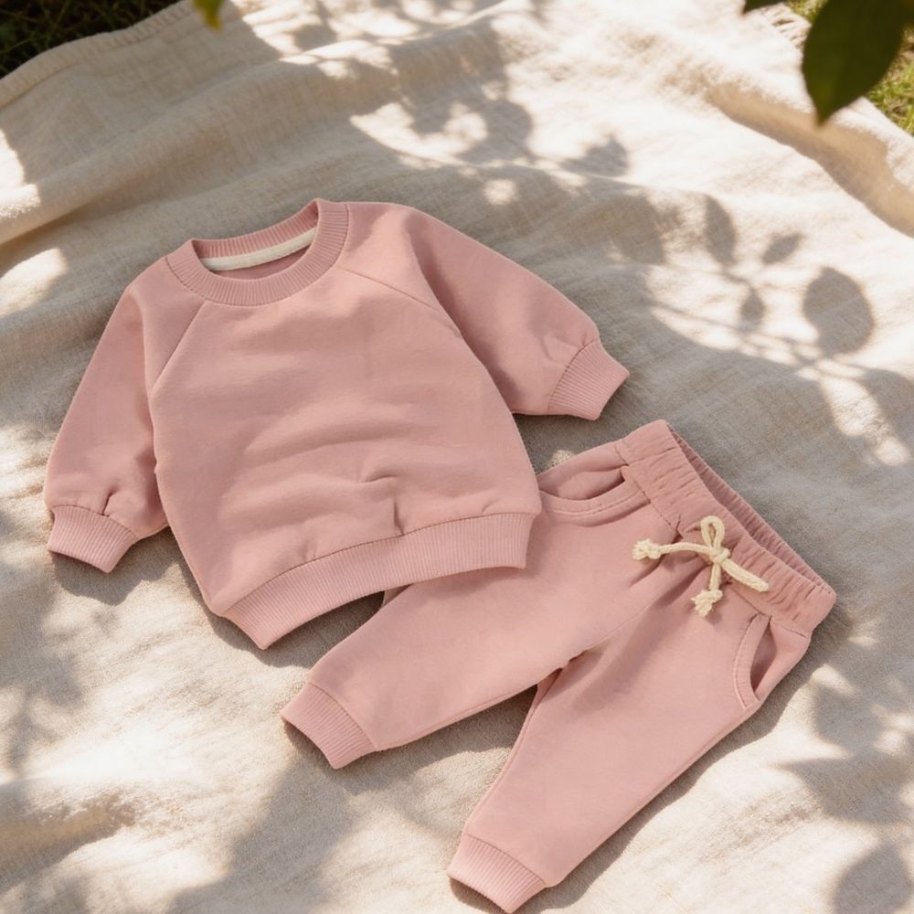 ORGANIC COTTON Pink Kids CREWNECK and Joggers Set